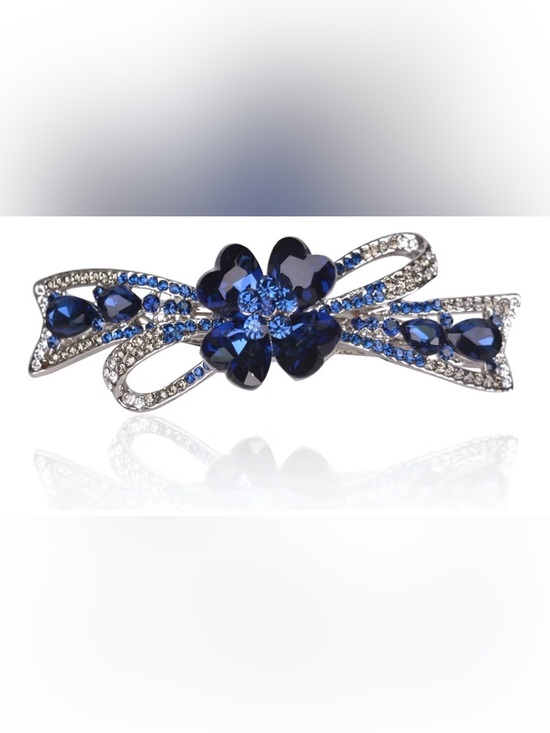 New Anthropologie Silver-Tone Bow Brooch with Deep Blue Crystals